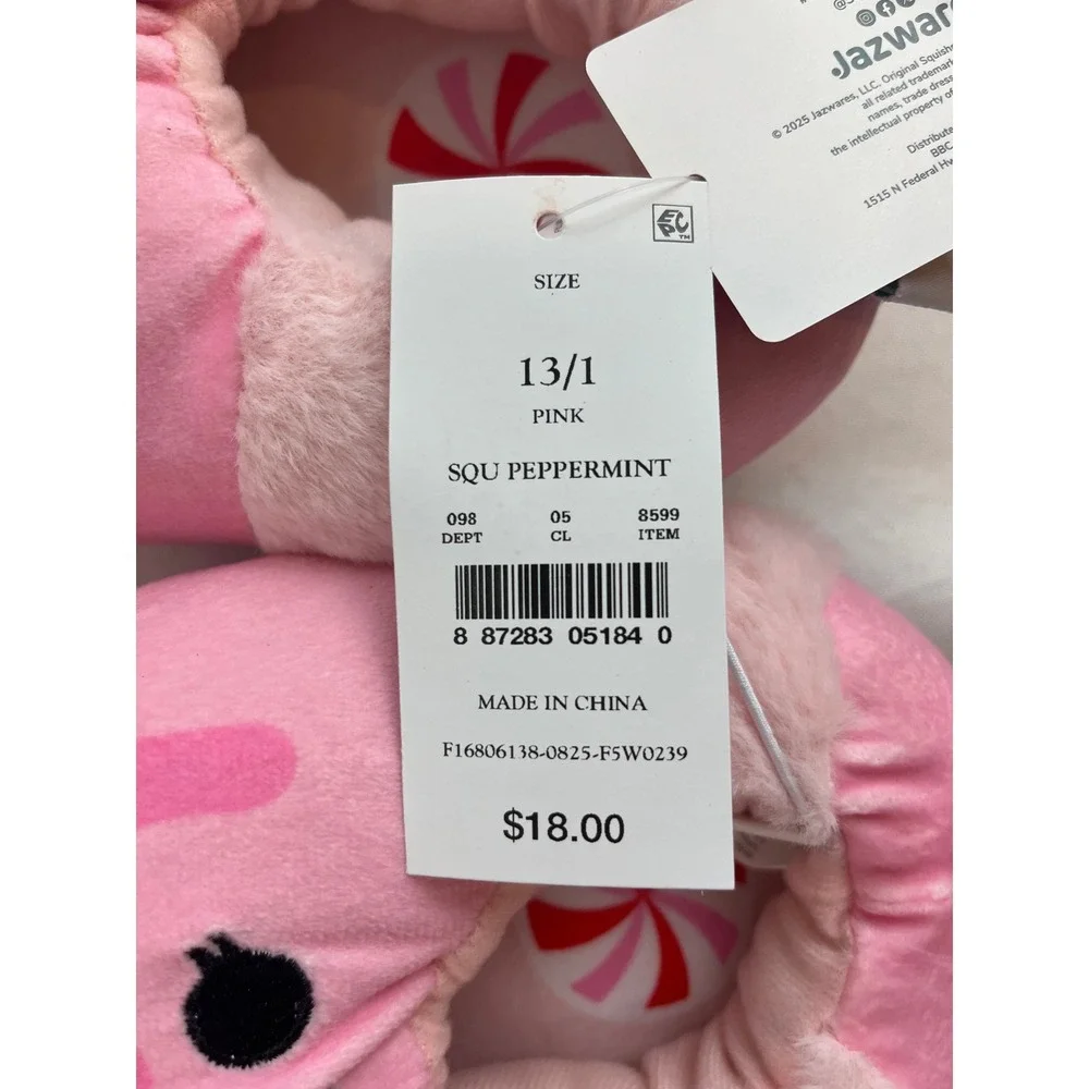 Squishmallows‎ Peppermint Pink Milkshake Plush Slippers Kids Size 13/1 Jazwares